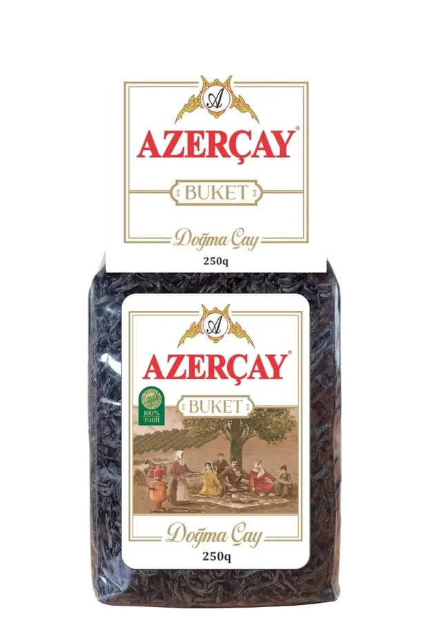 Azerçay Buket dökme siyah çay 250 g şeffaf paket ön yüz
