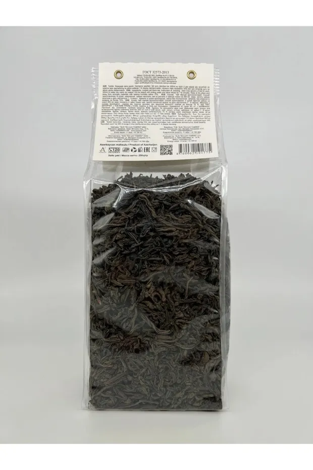 Azerçay Buket 250 g şeffaf paket arka yüz ve ürün bilgileri