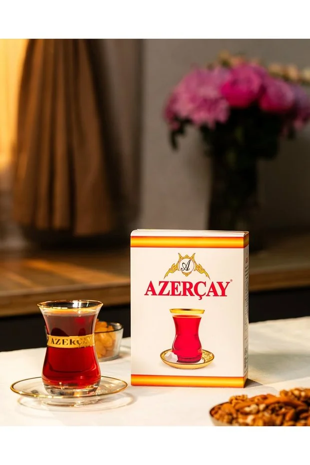 Azerçay Azerbaycan dökme siyah çay 100 g bardak görselli kutu