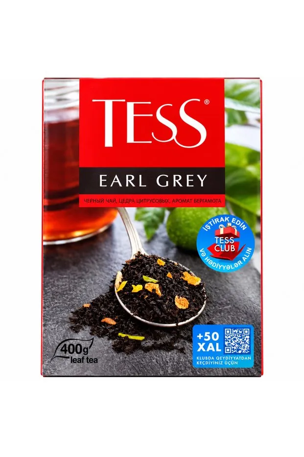 Tess Earl Grey bergamot aromalı dökme siyah çay 400 g ön ambalaj