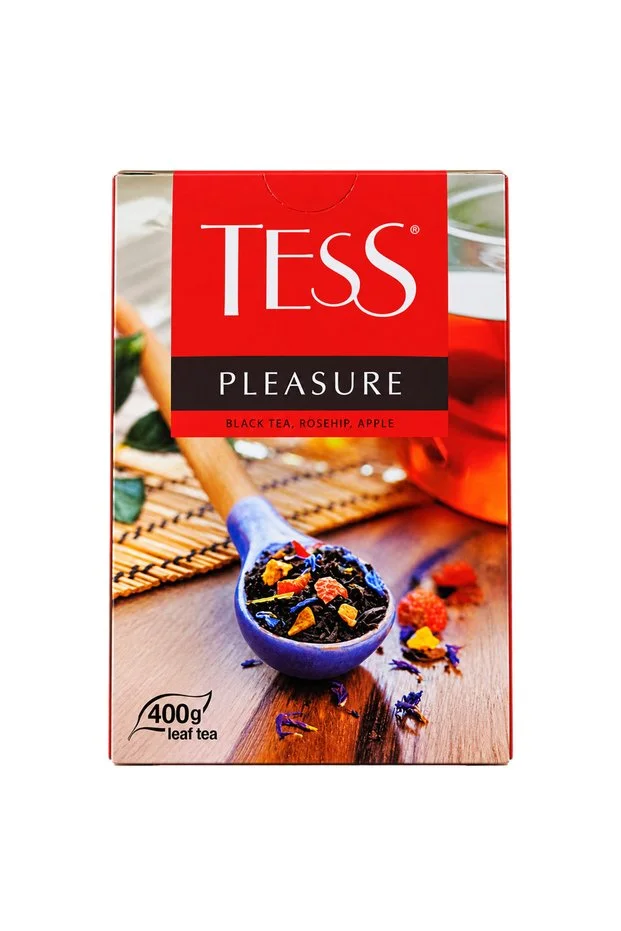 Tess Pleasure tropikal meyve aromalı kuşburnu ve elmalı dökme siyah çay 400 g kutu
